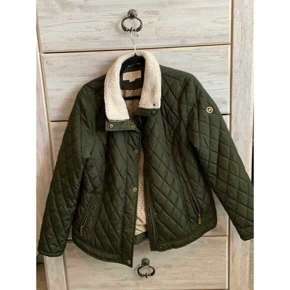 Michael Kors Forest Green Quilted Sherpa Jacket - Large - Picture 1 of 4